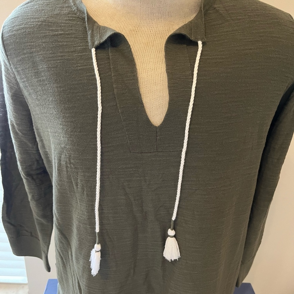 LOFT Green Lightweight Sweater w Tassel Tie - XL